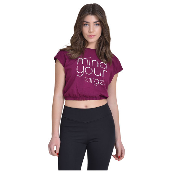 Target Γυναικεία κοντομάνικη μπλούζα Crop Top Dropped Shoulder Single Jersey "Mind"
